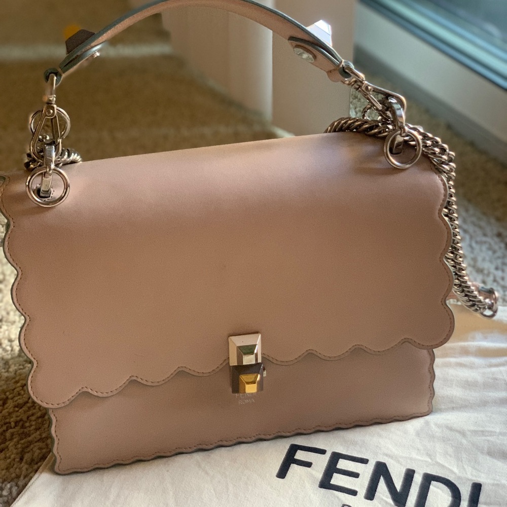 FENDI Calfskin Studded Kan I Shoulder Bag
